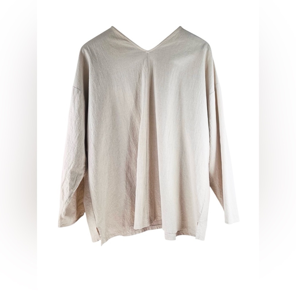 April Meets October Easy Tunic Top Long Sleeve Cream One Size - Picture 2 of 5